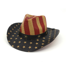 UNIQ Men Vintage USA American Flag Cowboy Hat w/Western Shape-It Brim